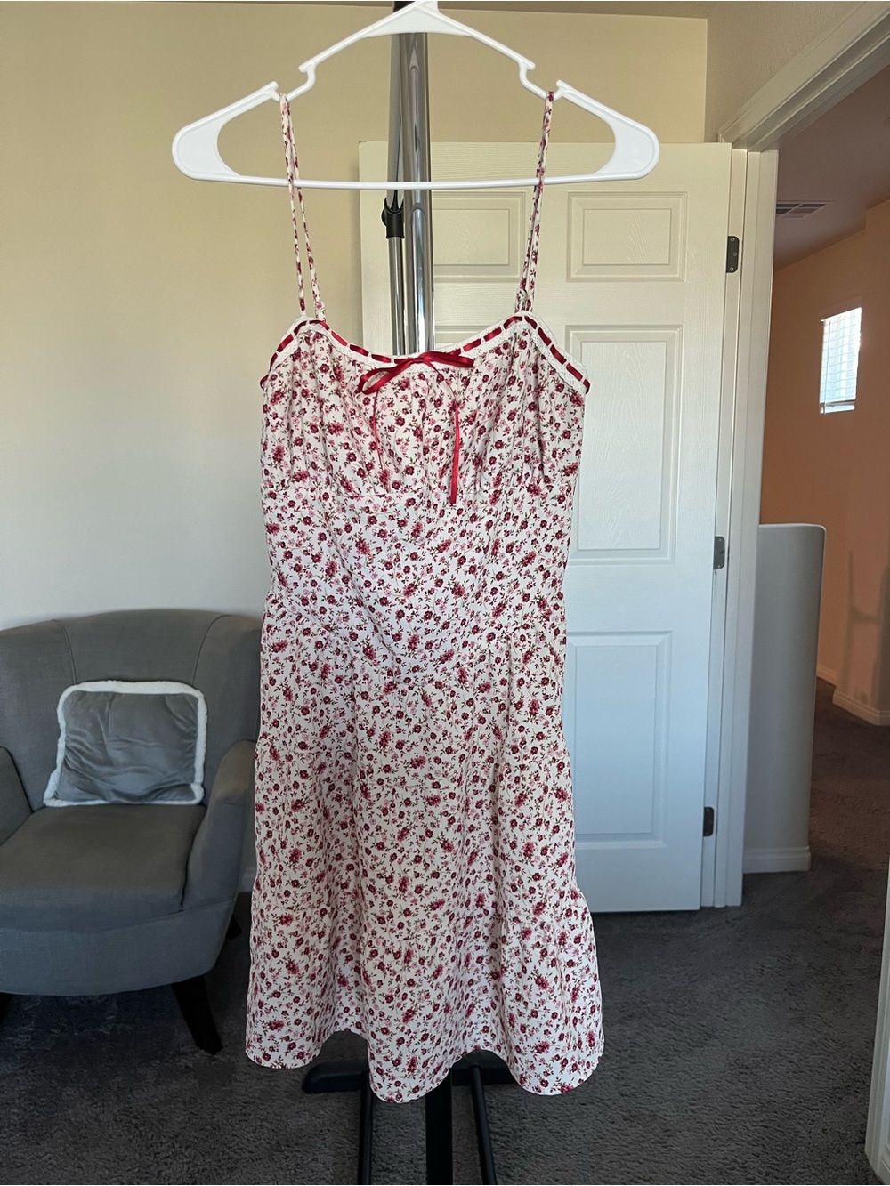 Monteau Cream Dress with Burgundy Floral Print